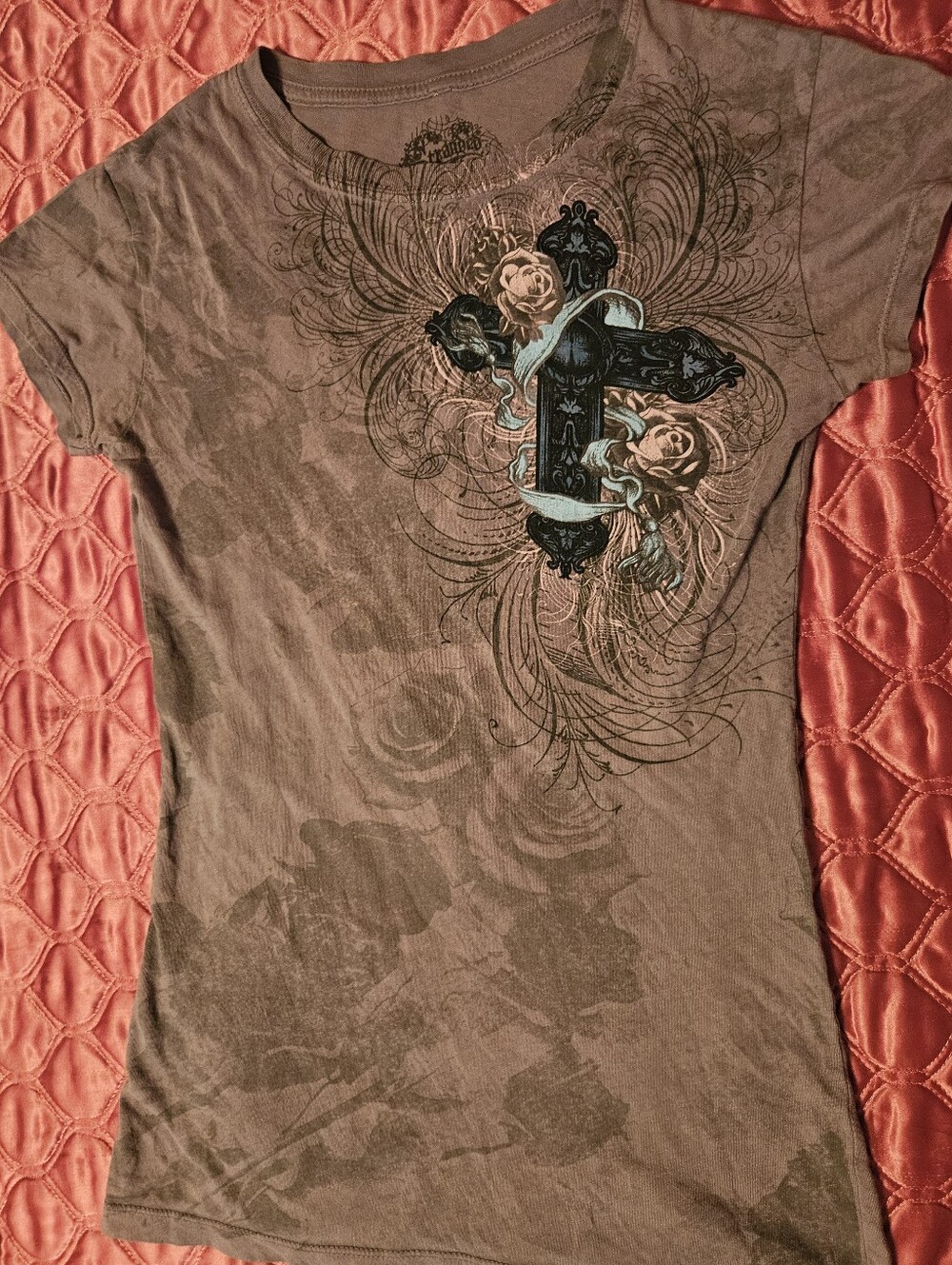 grey and pink cross y2k top
